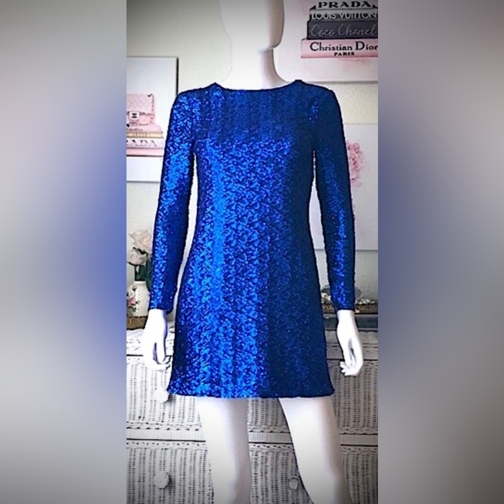 Jay Godfrey Sequined Shift Mini Dress Revealing in Cobalt blue size 0